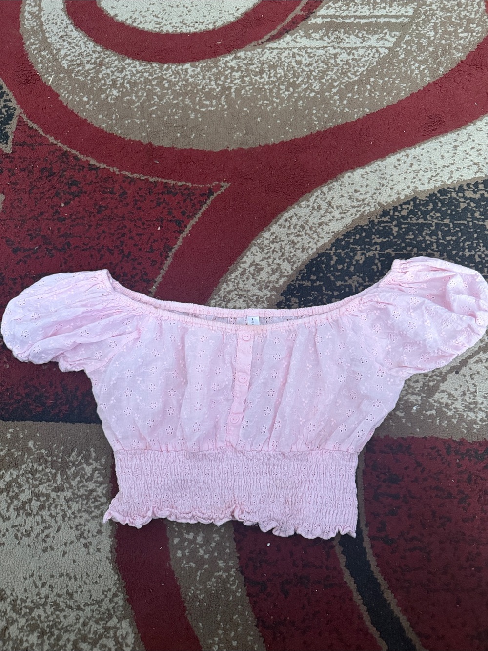 Pink Off-Shoulder Eyelet Crop Top - Lightweight Summer Style
